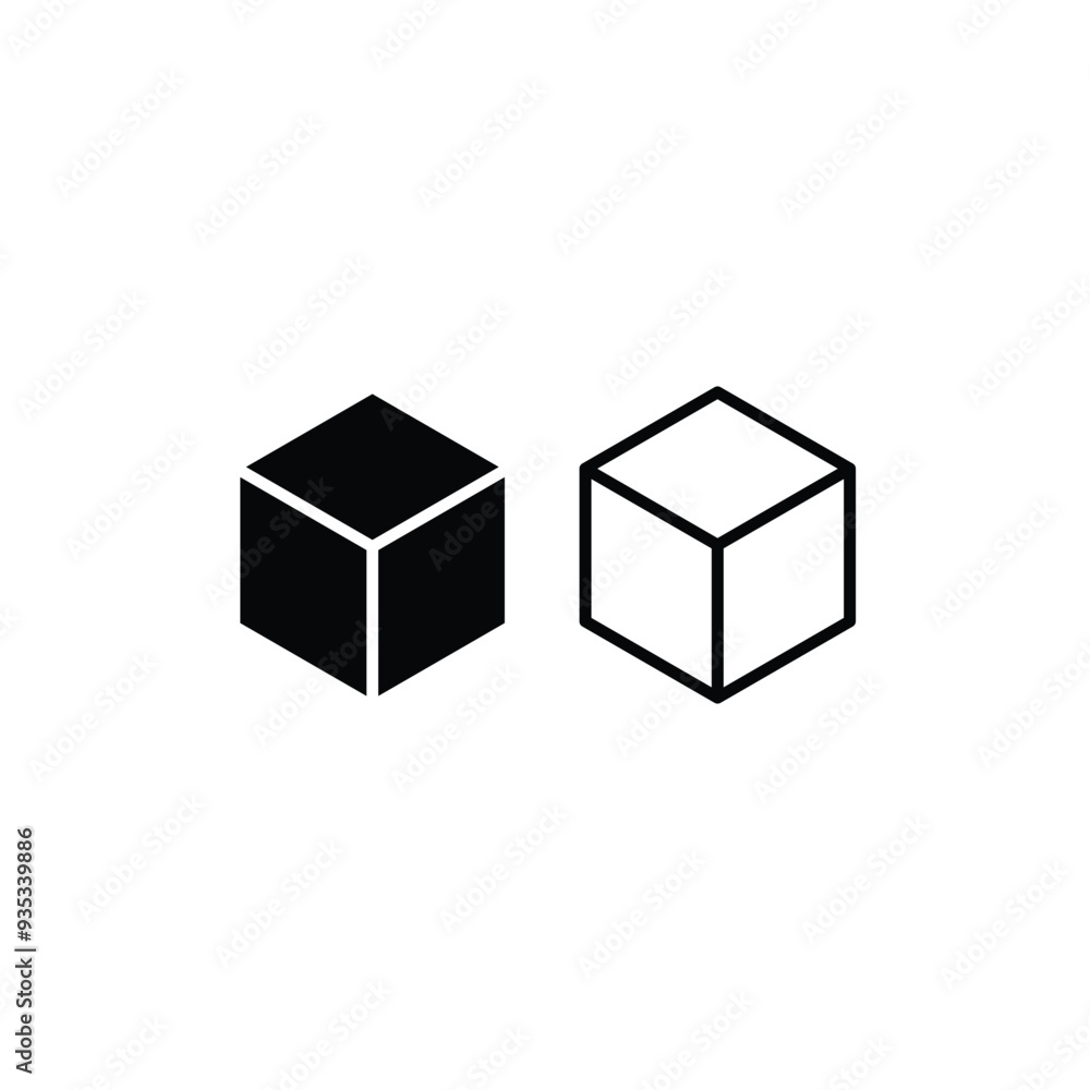 Cube black and white flat vector icon design. Cube symbol and clip art Cube black and white flat vector icon design. Cube symbol and clip art