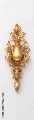 A gold leafed design with a flower and a vase. The design is ornate and intricate