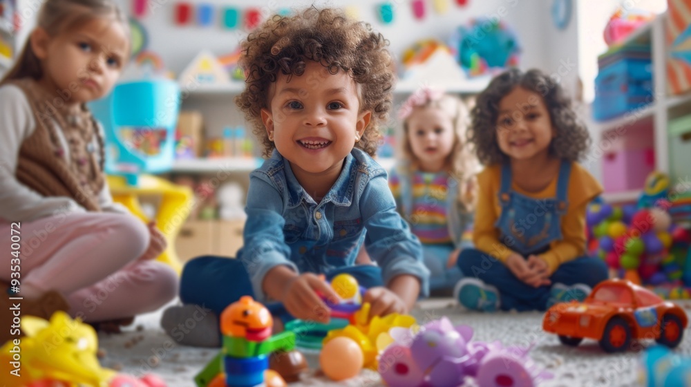 Happy Girl Playing with Toys in a Playroom. Happy Girl Playing with Toys in a Playroom.