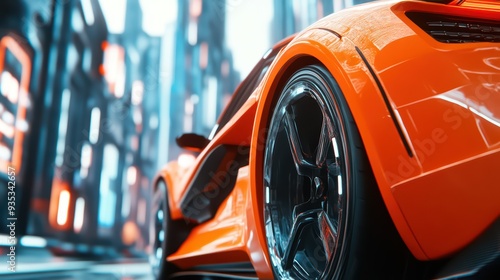 Wallpaper Mural Stunning close-up of a sleek orange sports car showcasing modern design and powerful wheels against an urban backdrop. Torontodigital.ca