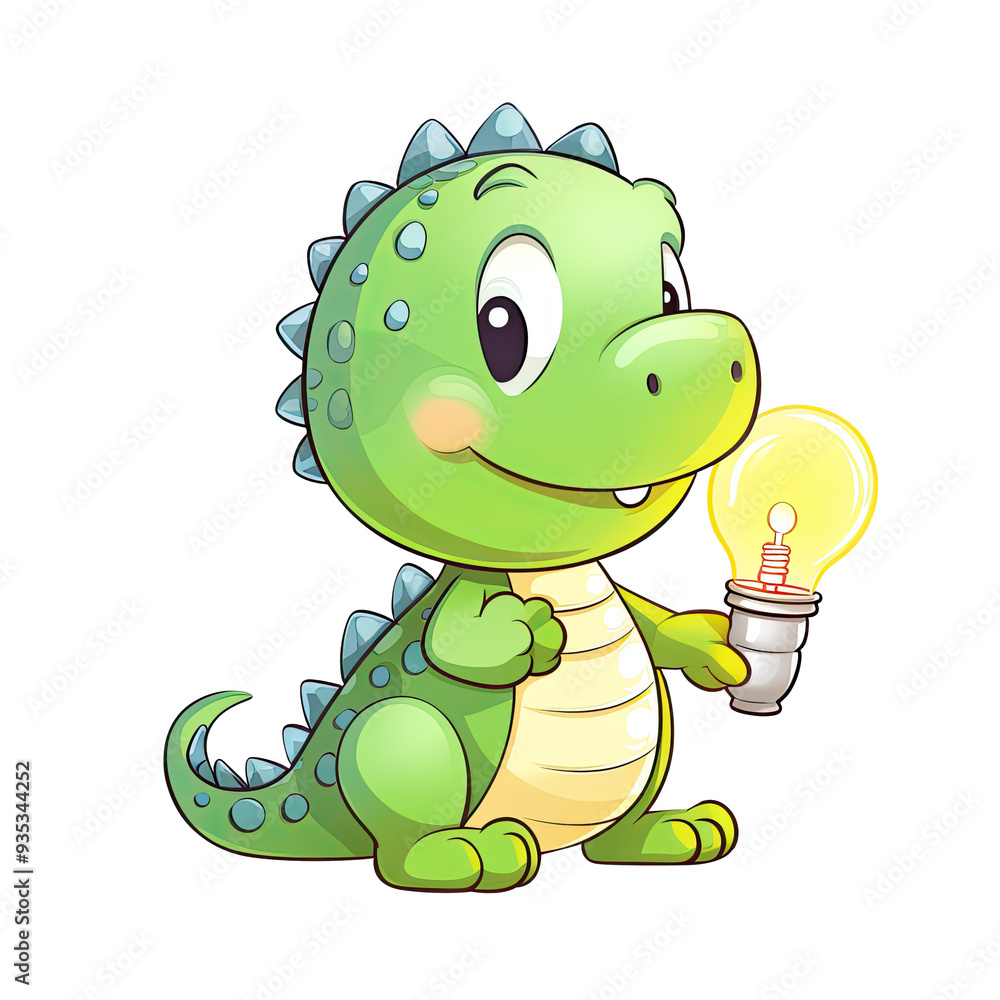 Fototapeta premium Cute Crocodile with Light Bulb Clipart Illustration