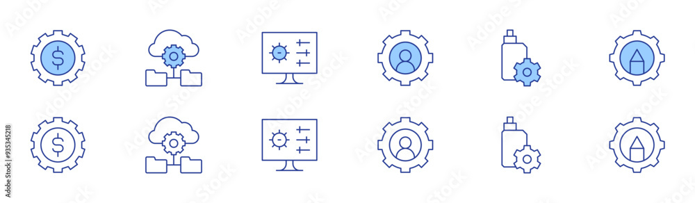 Setting icon set in two styles, Duotone and Thin Line style. Editable stroke. money management, user, settings Setting icon set in two styles, Duotone and Thin Line style. Editable stroke. money management, user, settings