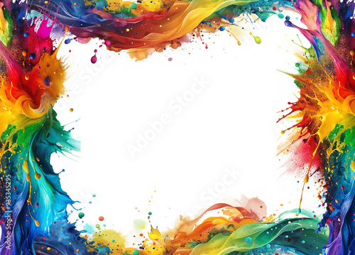 beautifull frame of Abstract colorful splash, paint, brush strokes, stain grunge isolated on transparent background