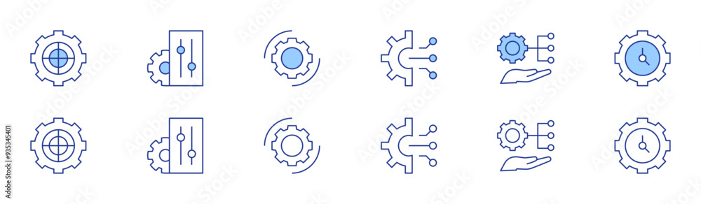 Setting icon set in two styles, Duotone and Thin Line style. Editable stroke. settings, management, target, controls, clock, setting Setting icon set in two styles, Duotone and Thin Line style. Editable stroke. settings, management, target, controls, clock, setting