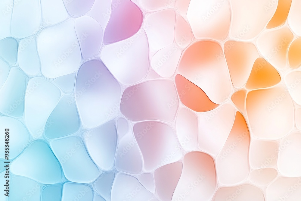 Abstract frosted glass texture featuring organic shapes in a soft gradient of pastel blue, purple, and orange hues Abstract frosted glass texture featuring organic shapes in a soft gradient of pastel blue, purple, and orange hues