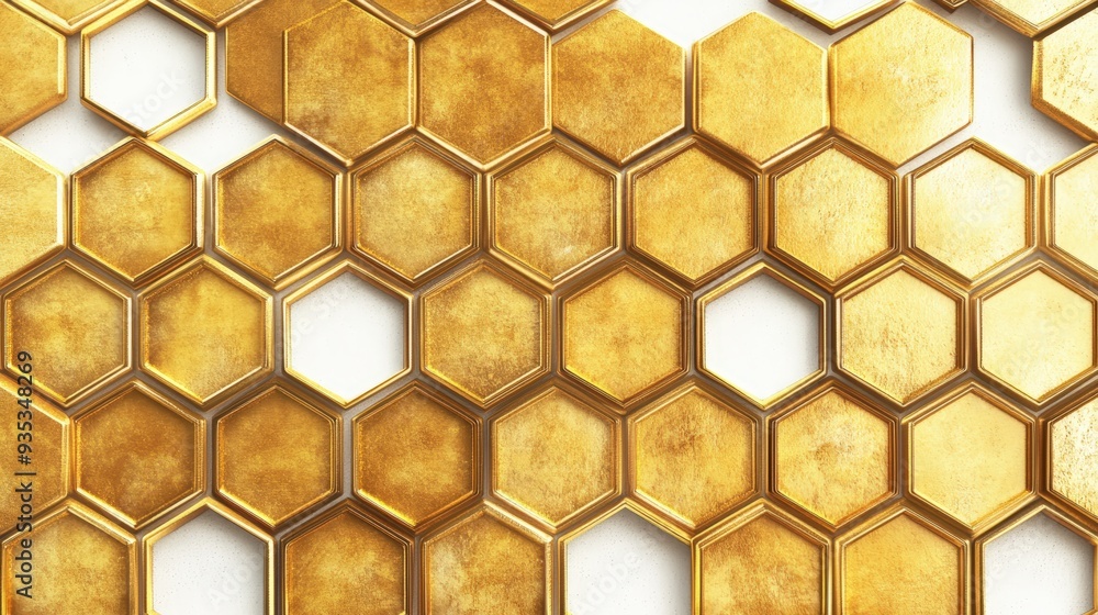 Gold Hexagonal Honeycomb Pattern, Ideal For Nature-Themed Designs And Structured Graphics . Generative ai Gold Hexagonal Honeycomb Pattern, Ideal For Nature-Themed Designs And Structured Graphics . Generative ai