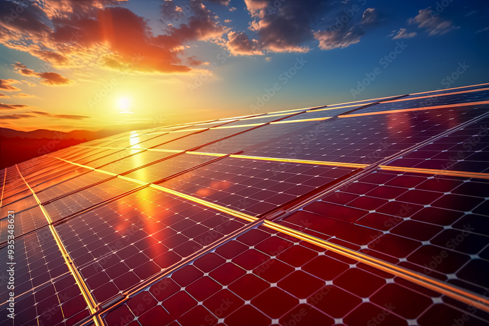 Strom aus Erneuerbaren Energien, Solarzellen einer Photovoltaikanlage, Generative AI