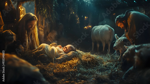 Jesus Christ being born and meeting his parents