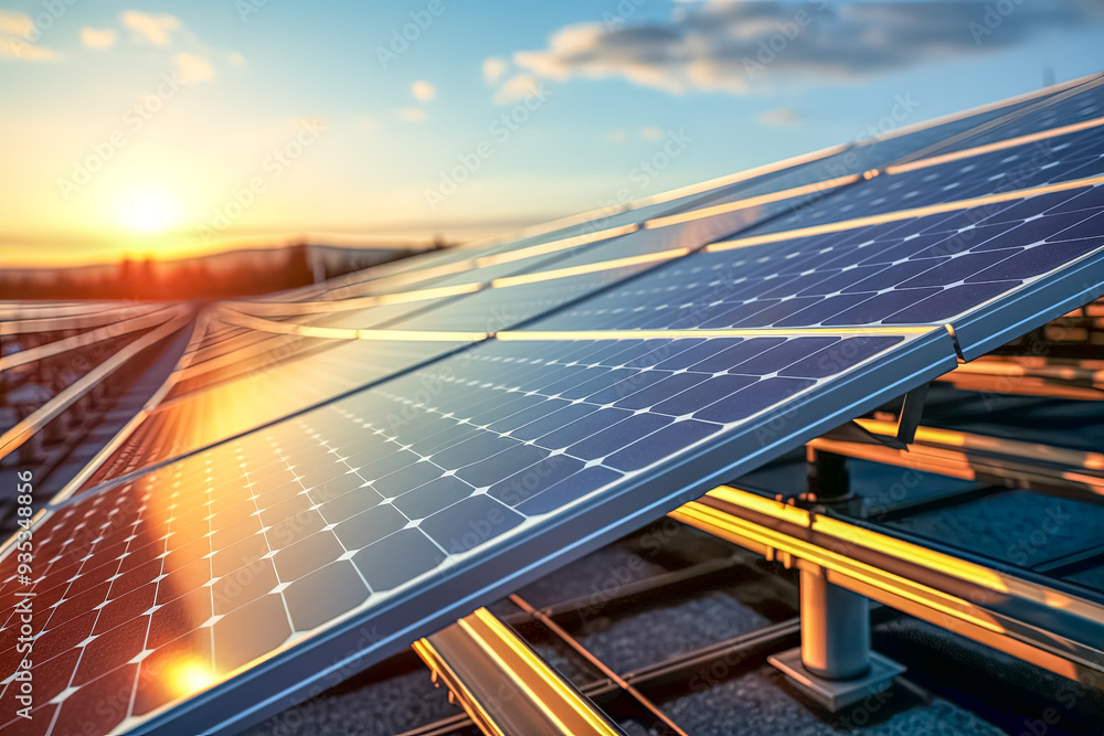 Strom aus Erneuerbaren Energien, Solarzellen einer Photovoltaikanlage, Generative AI