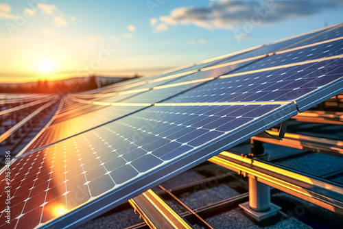 Obraz na płótnie Strom aus Erneuerbaren Energien, Solarzellen einer Photovoltaikanlage, Generative AI w salonie