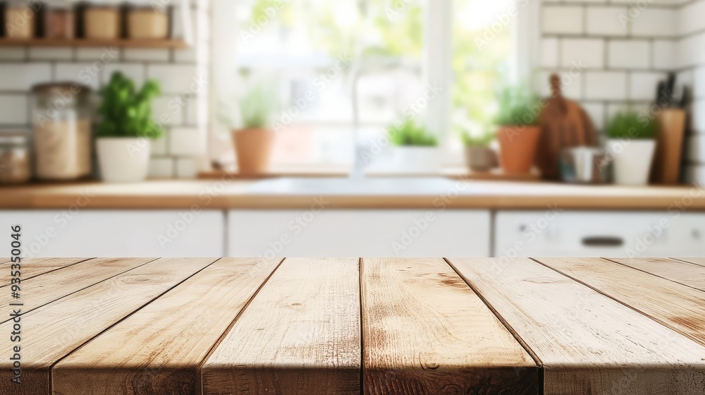 Wooden Tabletop in a Modern Kitchen. Wooden Tabletop in a Modern Kitchen.