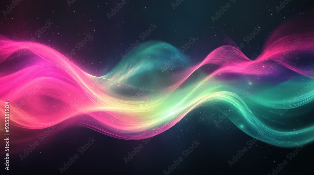 A vibrant wave of colorful light flows through a dark background, creating a dynamic visual effect. A vibrant wave of colorful light flows through a dark background, creating a dynamic visual effect.