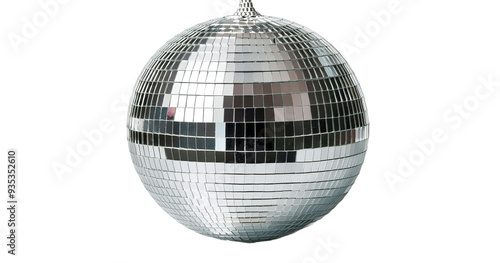 Silver disco mirror ball on a transparent background 