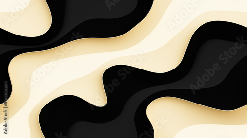 Abstract wavy pattern in black and beige creating a flowing, modern seamless tile. Smooth curves alternate between light and dark, forming a sophisticated, elegant design.