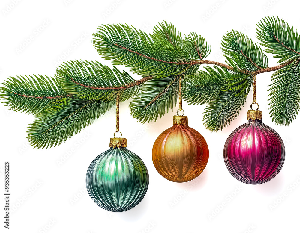 Bunte Christbaumkugeln, Weihnachtsdekoration, freigestellt vor weissem Hintergrund, Generative AI Bunte Christbaumkugeln, Weihnachtsdekoration, freigestellt vor weissem Hintergrund, Generative AI