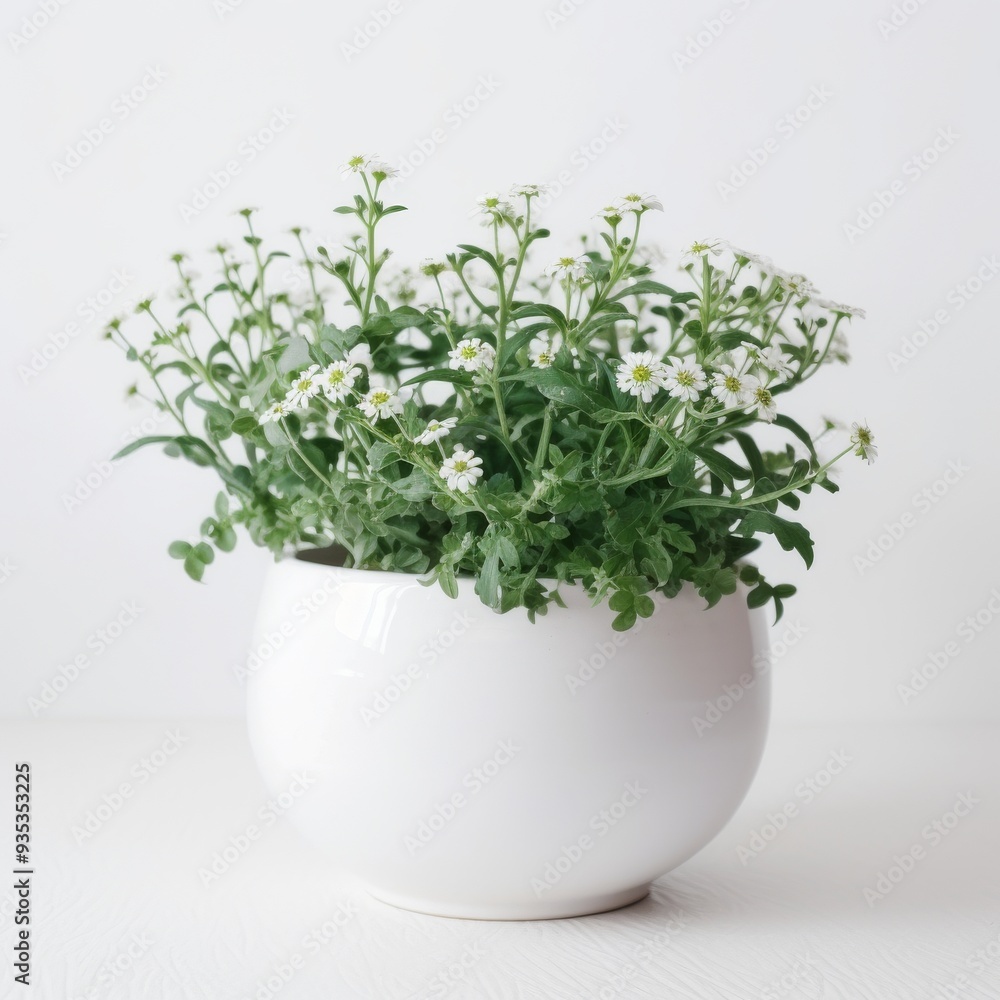 Elegant Potted Daisy Flowers in Minimalistic White Ceramic Pot on White Background Elegant Potted Daisy Flowers in Minimalistic White Ceramic Pot on White Background