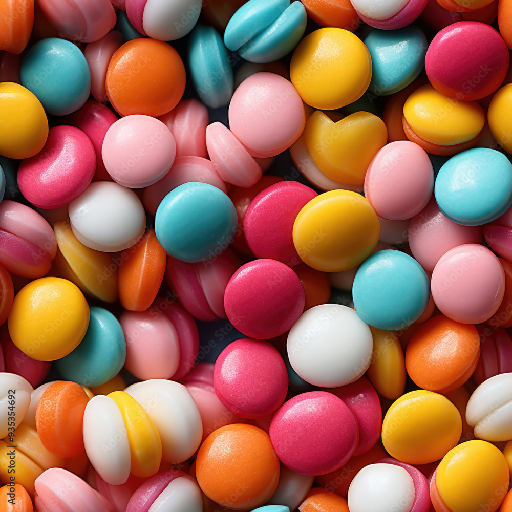 A delightful and vibrant pile of colorful candies that includes enticing shades of pink, yellow, and blue, perfect for any occasion A delightful and vibrant pile of colorful candies that includes enticing shades of pink, yellow, and blue, perfect for any occasion