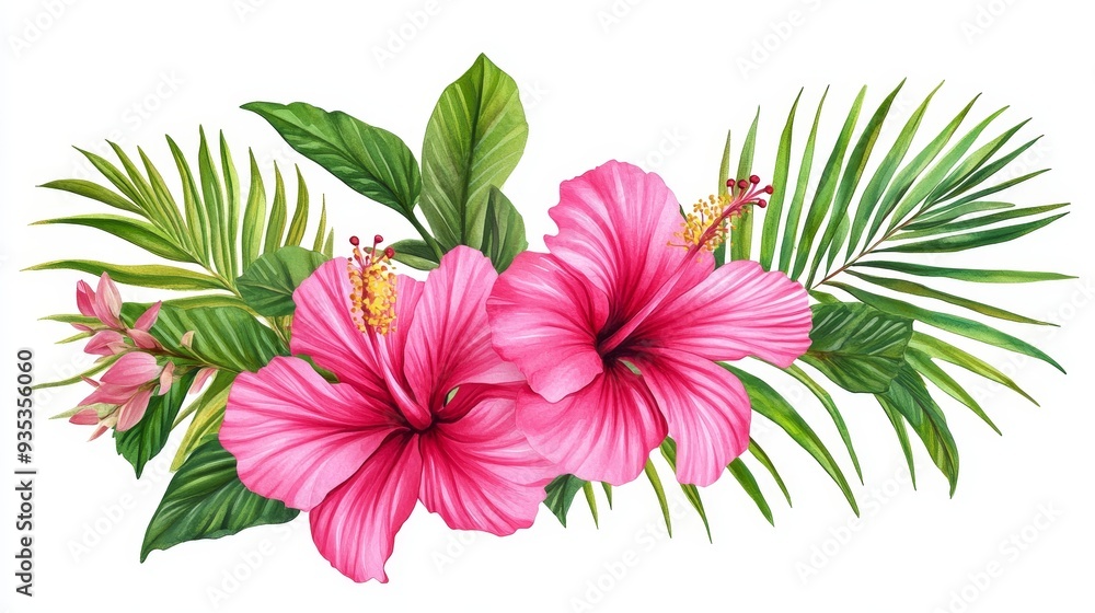 Lush Greenery and Exotic Blooms in a Bright Tropical Arrangement Lush Greenery and Exotic Blooms in a Bright Tropical Arrangement