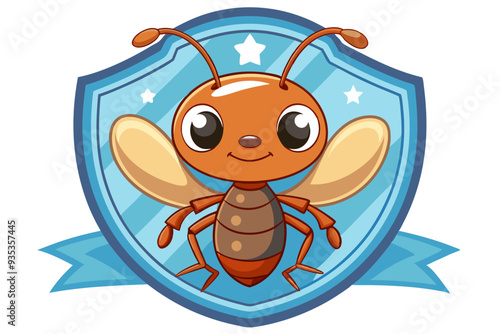 Cartoon Ant Inside a Blue Shield With Stars