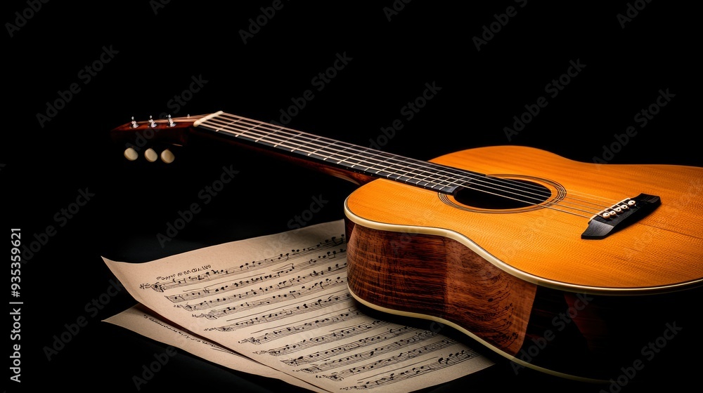 Fototapeta premium Intricate Guitar Chords Sketched Over A Vintage Paper Backdrop