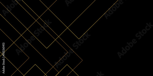 Abstract industrial Design random lines gold on black background.Geometric seamless minimalist pattern with straight lines design.luxury golden geometric random chaotic lines.squares and triangle line