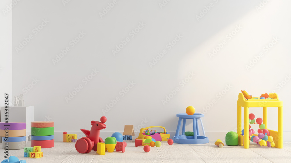 Toys scattered over the floor of an empty white room, creating a colorful and playful scene. This child's play area is designed to inspire creativity and fun. Toys scattered over the floor of an empty white room, creating a colorful and playful scene. This child's play area is designed to inspire creativity and fun.