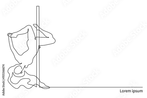 Dancing woman one line art, hand drawn lady figure continuous contour. Striptease female work concept, nightclub pole dance industry template. Editable stroke. Isolated. Vector illustration