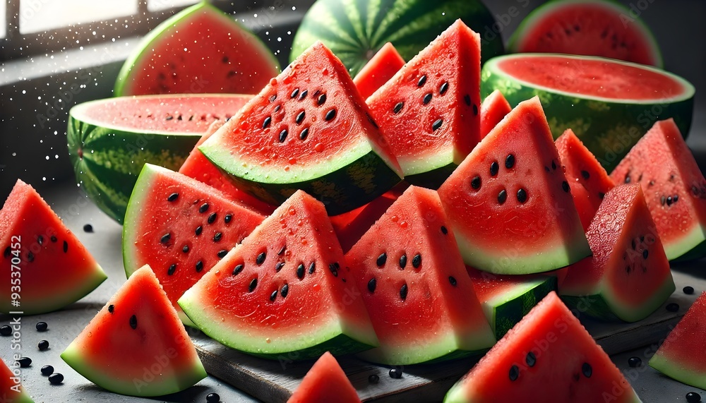 Fresh Juicy Watermelon Slices with Seeds Fresh Juicy Watermelon Slices with Seeds