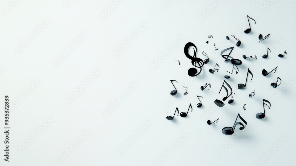 Musical Notes And Symbols Scattered Across A Pristine White Canvas Musical Notes And Symbols Scattered Across A Pristine White Canvas