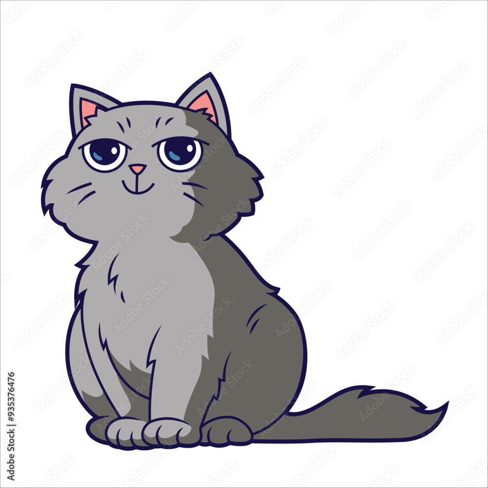Obraz premium Cute grey cat cartoon sitting illustration