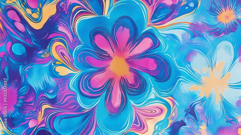 Vibrant psychedelic art featuring swirling floral patterns in blue, pink, and yellow, evoking a sense of surrealism and altered perception. Vibrant psychedelic art featuring swirling floral patterns in blue, pink, and yellow, evoking a sense of surrealism and altered perception.