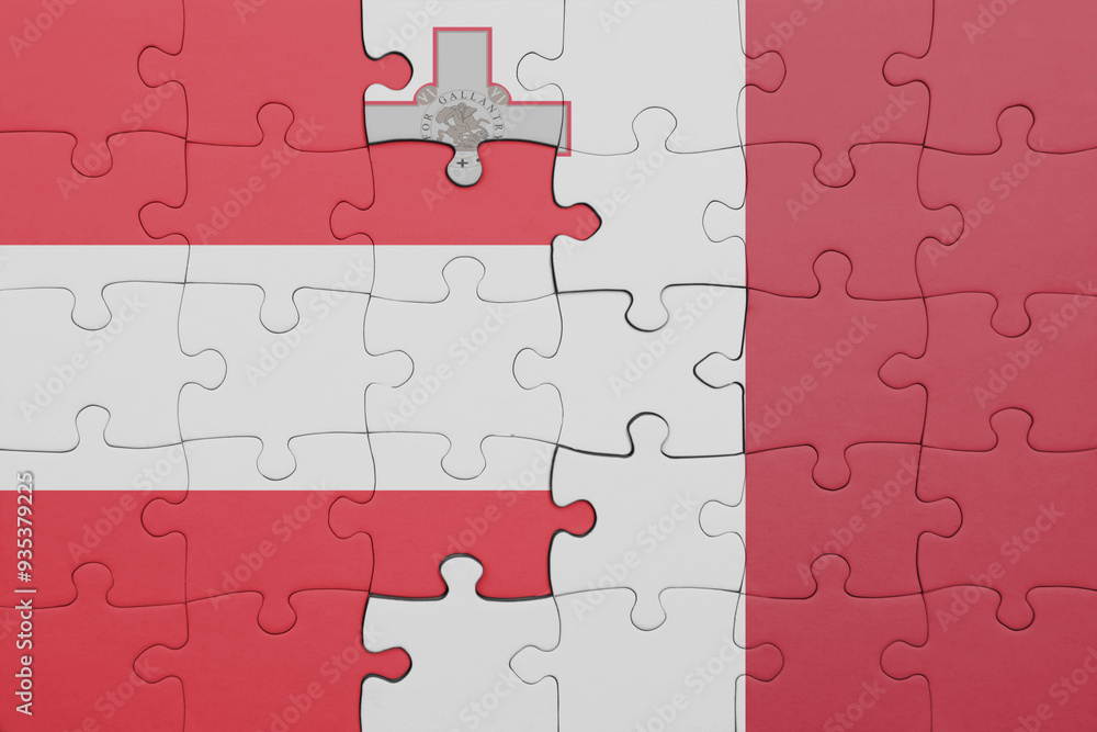 puzzle with the colourful national flag of malta and flag of austria. puzzle with the colourful national flag of malta and flag of austria.