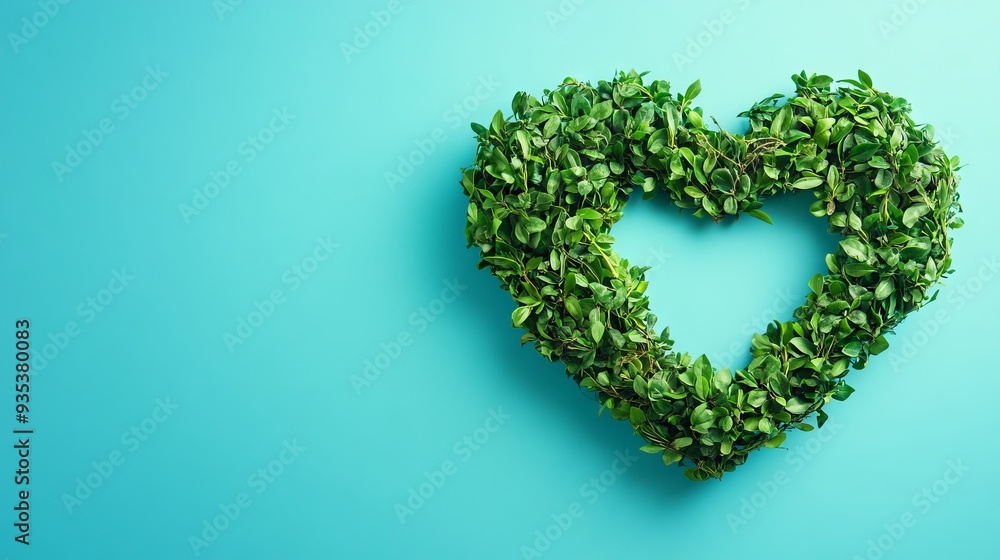 World earth day concept with green plant heart on blue background World earth day concept with green plant heart on blue background