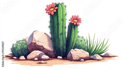 A cactus colorful cartoon style high resolution ve  7 flower, spring, hyacinth, flowers, plant, pink, nature, isolated, blossom, bouquet, bloom, yellow, purple, floral, vase, tulip, easter, beauty, pe photo