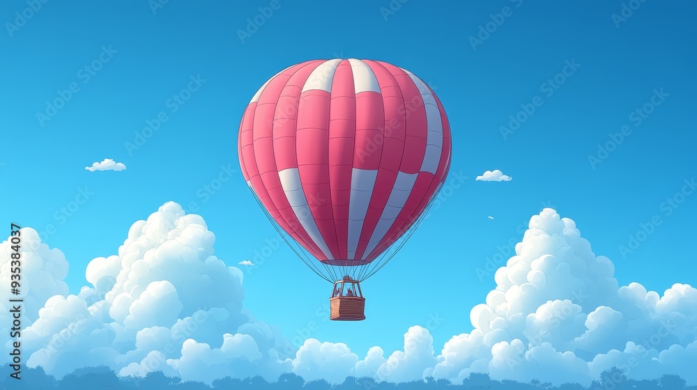Fototapeta premium A hot air balloon colorful cartoon style high reso 795 balloon, air, sky, hot, hot air balloon, flying, flight, fly, colorful, basket, travel, ballooning, adventure, fun, balloons, high, red, color, 