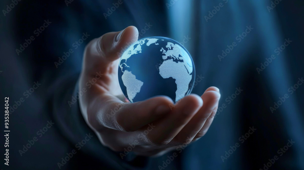 A business professional holds a glowing globe, symbolizing global connectivity and responsibility in the modern world. A business professional holds a glowing globe, symbolizing global connectivity and responsibility in the modern world.