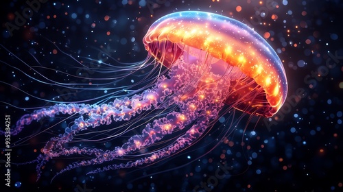 A jellyfish colorful cartoon style high resolution  788 space, galaxy, star, light, nebula, sky, universe, night, astronomy, spiral, fractal, cosmos, science, fantasy, illustration, stars, glow, energ photo