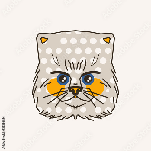 Stylish illustration with a muzzle of a cat of the British and Scottish breeds. Vector print, design