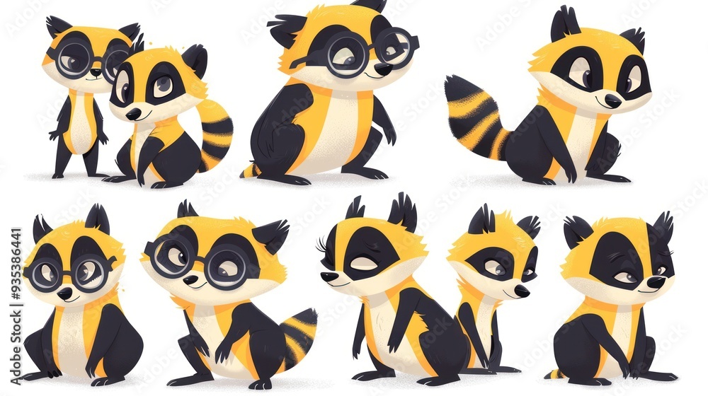 A collection of cute cartoon raccoons in various poses and expressions. A collection of cute cartoon raccoons in various poses and expressions.