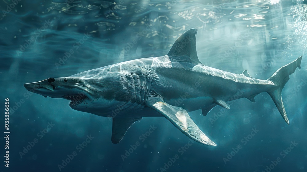 Fototapeta premium Two great white sharks, possibly a male and female,