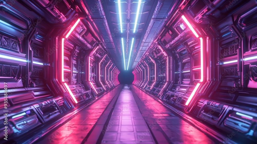 Neon Sci-Fi Corridor. Neon Sci-Fi Corridor.