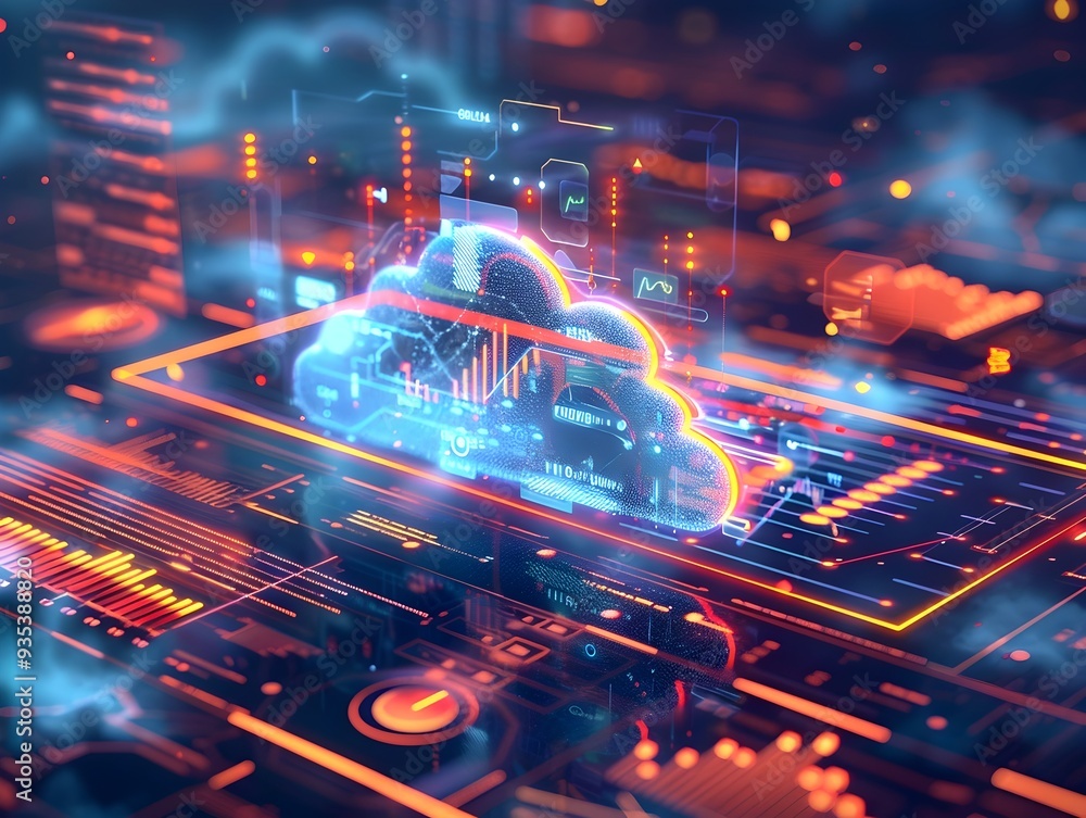 Futuristic Holographic Cloud Interface with Data Analytics and Visualization Futuristic Holographic Cloud Interface with Data Analytics and Visualization