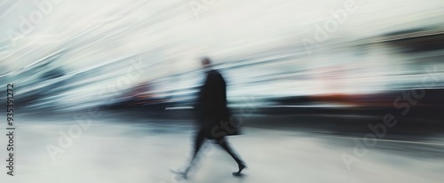 Blurred Silhouette of a Person Walking Through a Cityscape