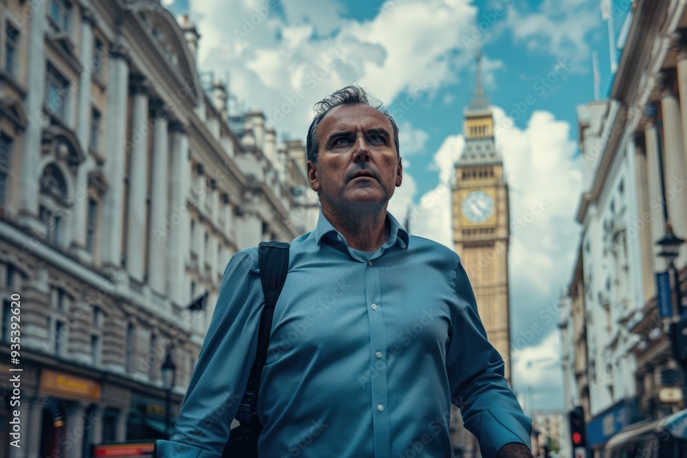 Man Walking Through London Streets in the Afternoon Man Walking Through London Streets in the Afternoon