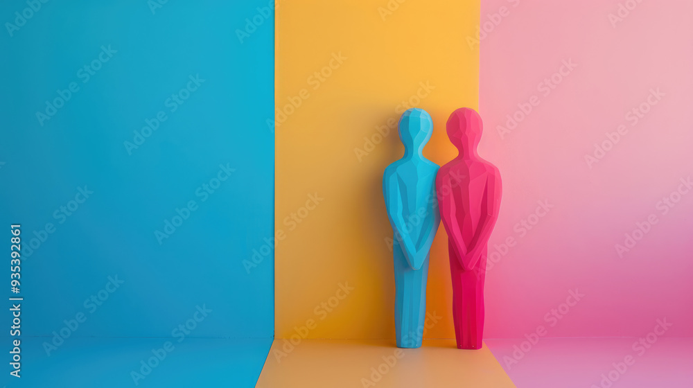 Vibrant Contrasting Figures on a Colorful Background. Relationship concept Vibrant Contrasting Figures on a Colorful Background. Relationship concept