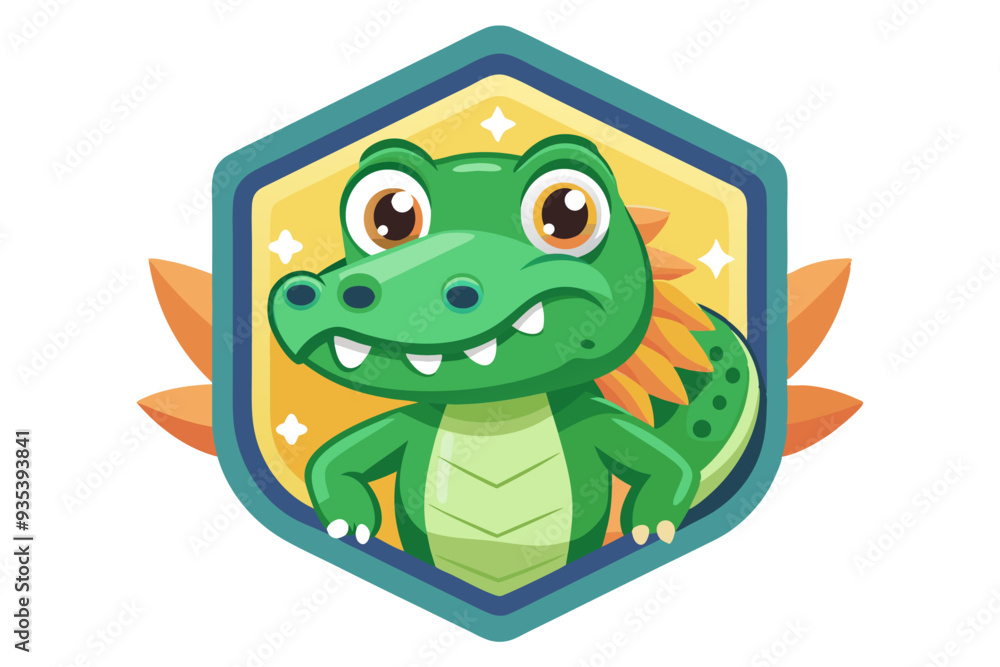 Fototapeta premium Cartoon Crocodile with Orange Spikes and Green Scales