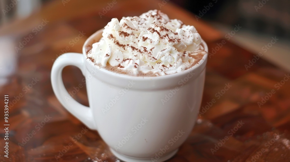 Velvety hot chocolate topped with whipped cream Velvety hot chocolate topped with whipped cream