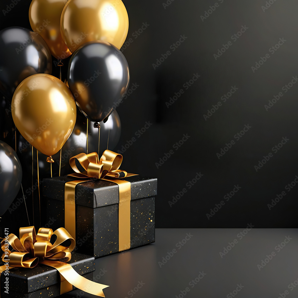 Free Photo Black Friday sale is a gold gift box and ballon with a black background Free Photo Black Friday sale is a gold gift box and ballon with a black background