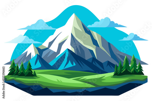 Mountain Peak Landscape with Trees and Clouds
