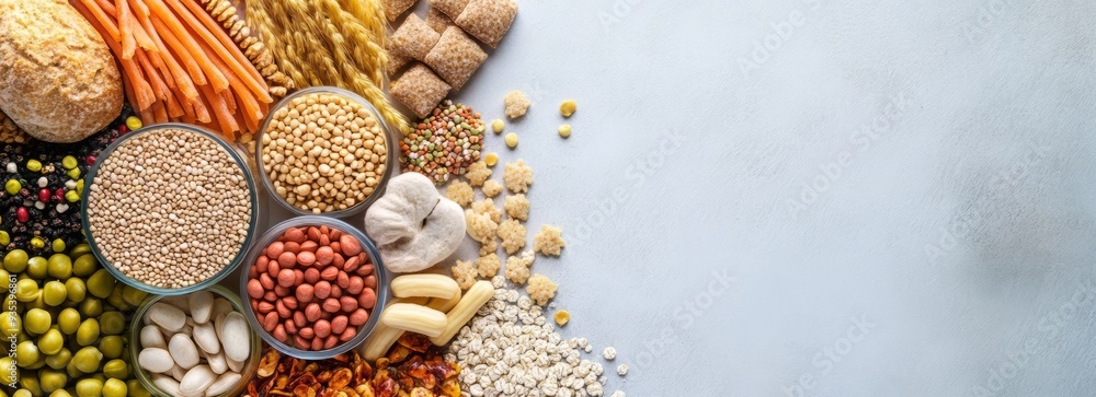 Carbohydrates banner with copyspace, sugar molecules. Along with proteins and fats, carbohydrates are one of three main nutrients found in foods and drinks. Carbohydrates banner with copyspace, sugar molecules. Along with proteins and fats, carbohydrates are one of three main nutrients found in foods and drinks.
